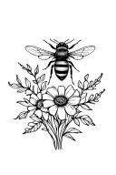 bee and flower bouquet tattoo design idea