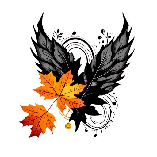 music logo with autumn leaves fall colored leaves tattoo design idea