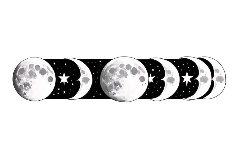Moon with 4 stars in art deco style  tattoo design idea