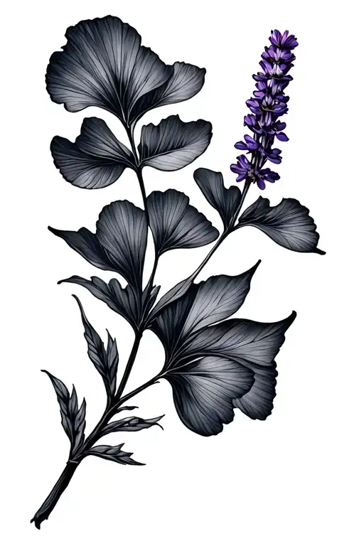lavender plant with  gingko leaves accent tattoo design idea