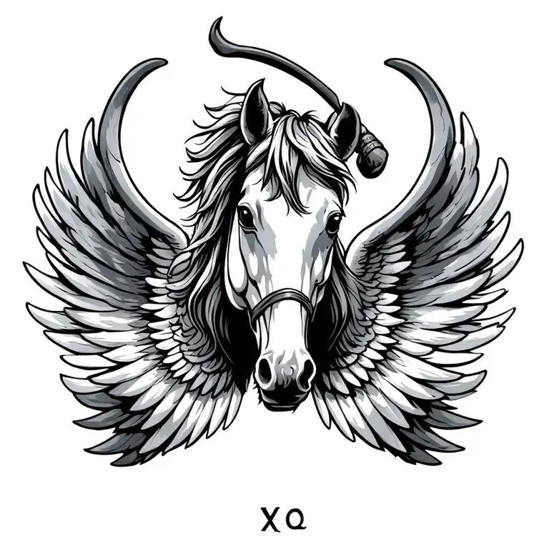 letter to viking hoof horse wings tattoo design idea