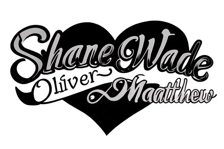"Shane Wade Oliver Matthew " "Shane Wade Oliver Matthew " Heart shape tattoo design idea