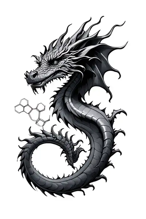 dragon and caffeine molecule intertwined tattoo design idea