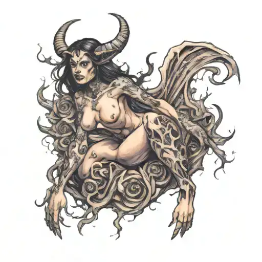 petite,nude,sexy,beautifull,full body,female,worrior,demon,anatomically correct,realism tattoo design idea