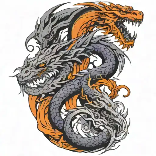 3 dragons, one purple, one orange, and one gray and black tattoo design idea