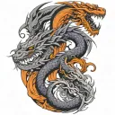 3 dragons, one purple, one orange, and one gray and black tattoo design idea