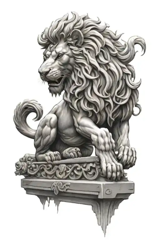 guardian lion statue tattoo design idea