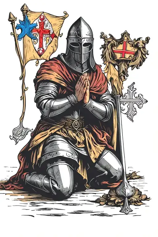 knights Templar kneeling praying tattoo design idea