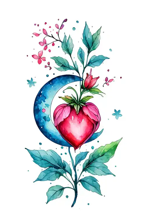 bleeding heart flower with crescent moon tattoo design idea