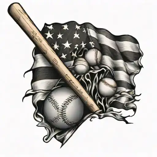 American flag made of baseball bats and baseballs  tattoo design idea