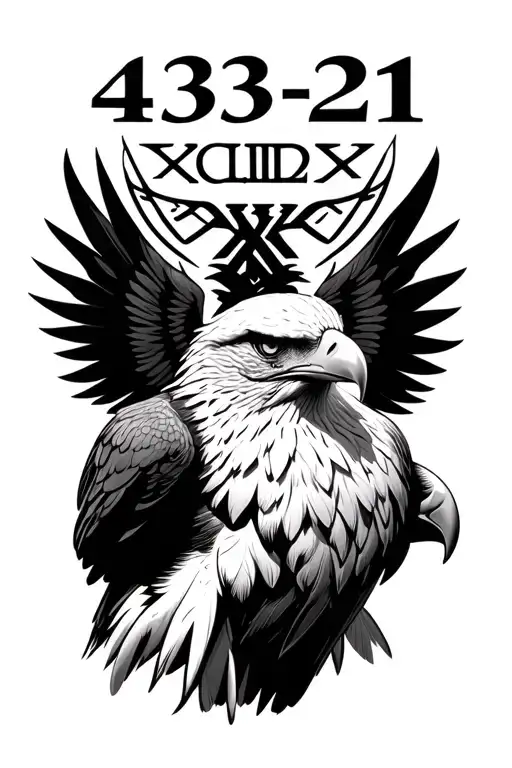 realistic eagle with Roman numerals 4-3-21 above it  tattoo design idea