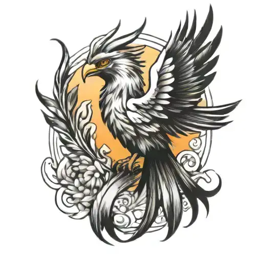 Phoenix, watercolor and sketch style, Black and white tattoo design idea