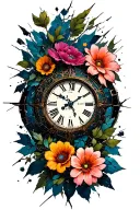 shattered clock face flowers symbolizing tattoo design idea