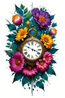shattered clock face flowers symbolizing tattoo design idea