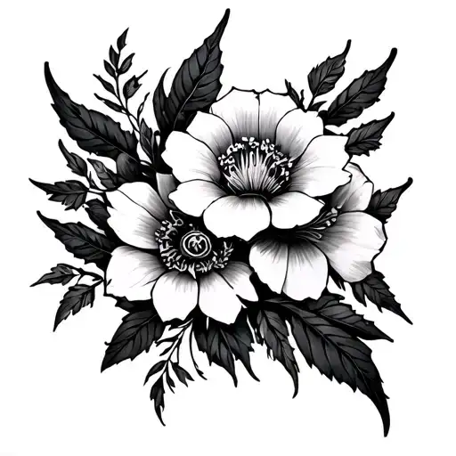 renaissance flowers, spider webs, and nordic runes tattoo design idea