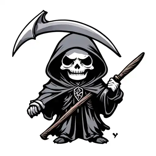 cute cartoon grim reaper holding a scythe tattoo design idea