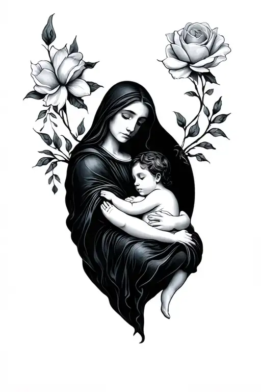 mourning and birth tattoo design idea