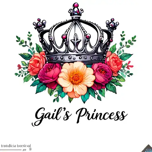 "Gail’s Princess " princess crown surrounded flower blooming tattoo design idea