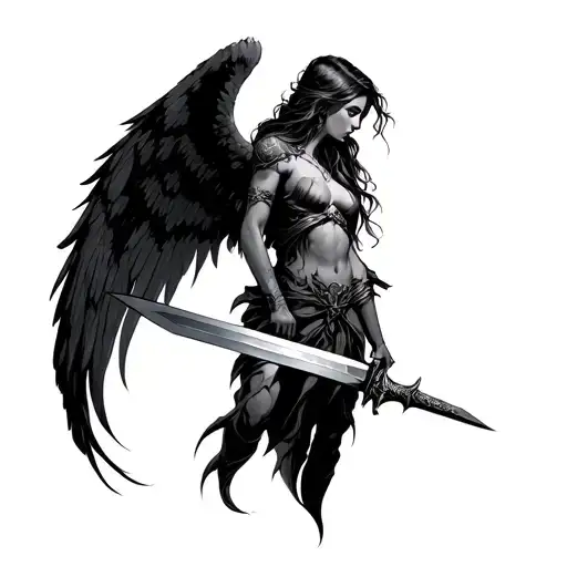 dark angel holding a sword tattoo design idea