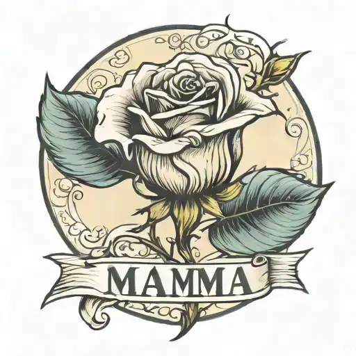 a rose with the word mamma in the stem tattoo design idea