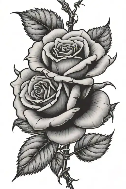 rose with barbed wire stem tattoo design idea
