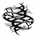 backround soundwaves flowing, strong vortex, aurora ribbons shaping to dna tattoo design idea