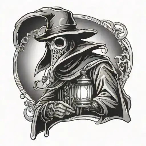 plague doctor with lantern tattoo design idea