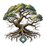 Yggdrasil Tree with entertwined roots forming around it tattoo design idea