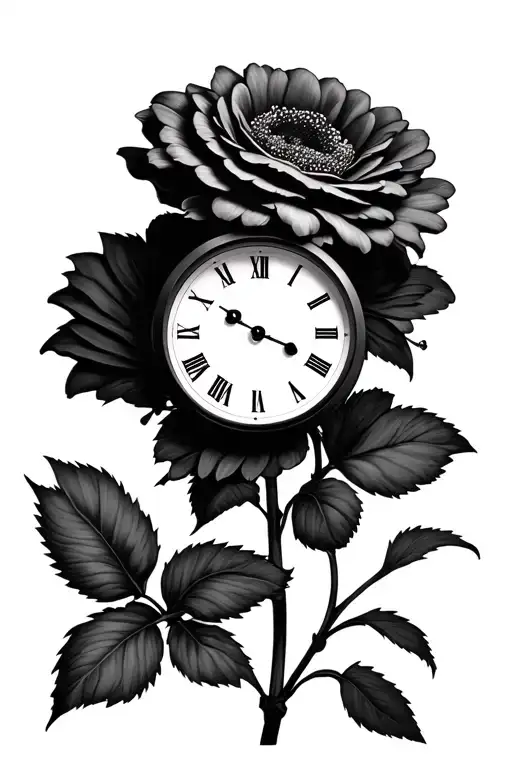 rose daisy clock tattoo design idea