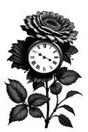 rose daisy clock tattoo design idea