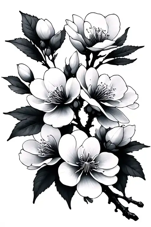 cherry blossom branch with studio ghibl soot sprites on the flowers tattoo design idea