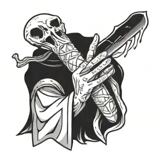 necromancer holding a baguette tattoo design idea