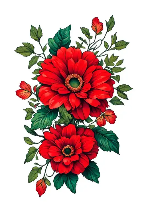 Mums flower intertwined vines crimson red sleeve tattoo design idea