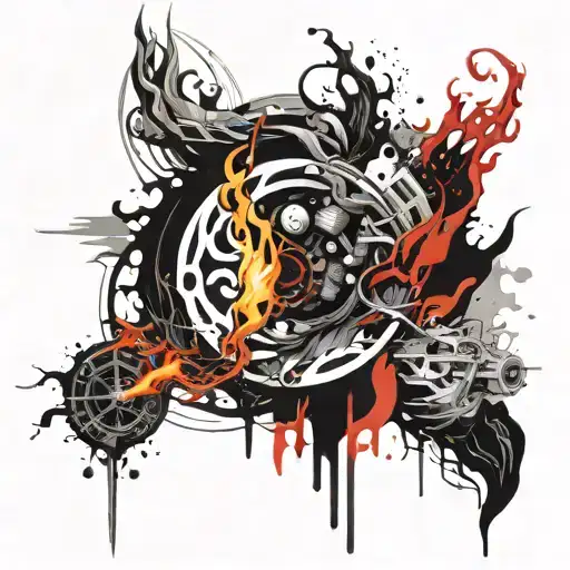 4 elements water and fire tattoo design idea