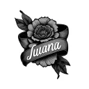 "Juana" name on a ribbon wrapped tattoo design idea