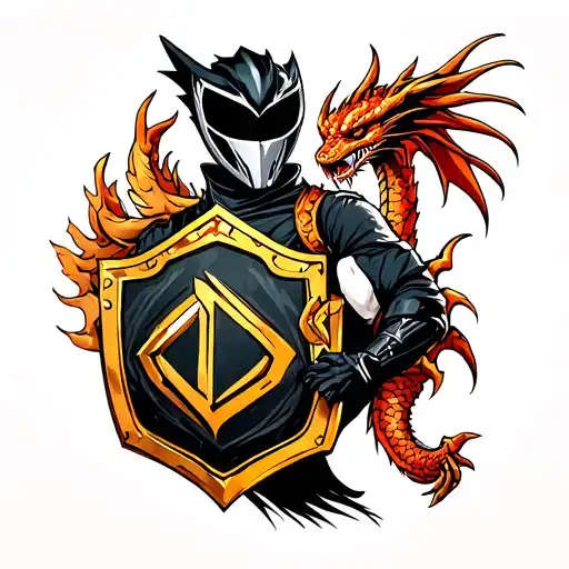 black ranger with dragon shield adorned tattoo design idea