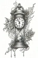 broken clock with hourglass with water and quote " until the end" tattoo design idea