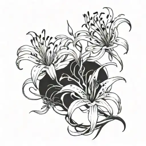 two spider lilies intertwined with one red and the other blue tattoo design idea