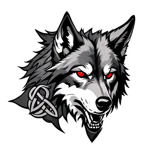 Wolf With Red Eyes On Armor Tattoo Design Featuring Celtic Knot Tattoo tattoo design idea