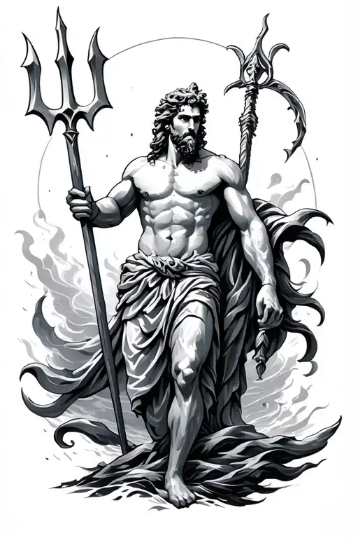 Poseidon holding a trident tattoo design idea