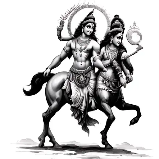 Krishna leading Arjuna tattoo design idea