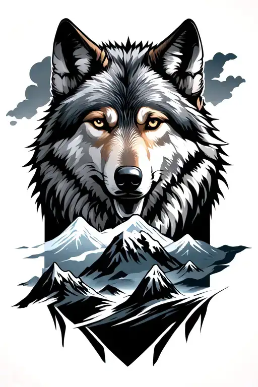 wolf and mountains incorporate god tattoo design idea