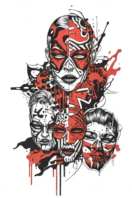 masks with different moods tattoo design idea