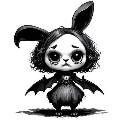 sad cute creepy bunny voodoo doll vampire bat tattoo design idea