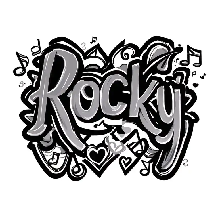 "Rocky" musical notes and hearts tattoo design idea