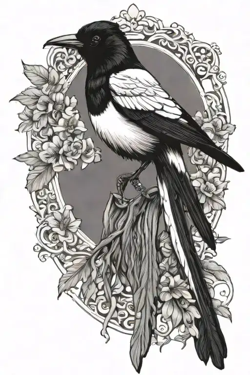 magpie perched tattoo design idea