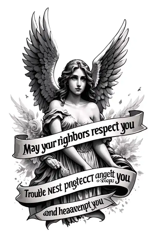 may your neighbors respect you, trouble neglect you, angels protect you, and heaven accept you tattoo design idea