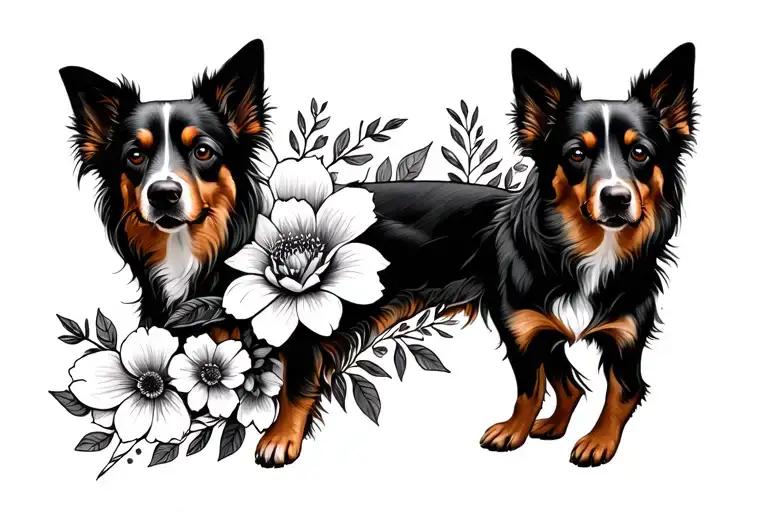 dog and January birth flowers tattoo design idea