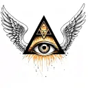 illuminati eye triangle with black angel wings tattoo design idea