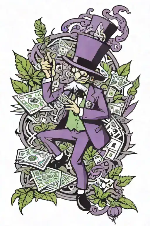 Pokémon, Rick Sanchez Monopoly Man, Cannabis Plants Purple Green tattoo design idea
